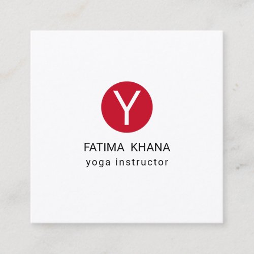 Modern Elegant Simple Monogrammed  Red Yoga Square Business Card