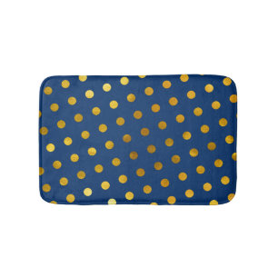 Modern Elegant Simple Navy Blue & Gold Polka Dots Bath Mat