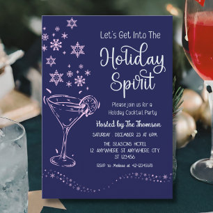 Modern Elegant Simple Navy Pink Holiday Cocktail Invitation