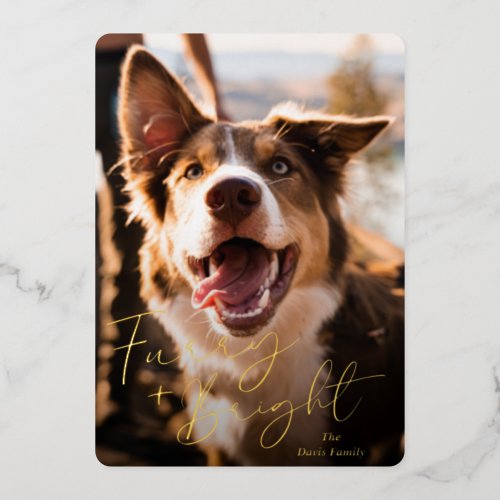 Modern Elegant Simple Photo Cute Dog Christmas Foil Holiday Card