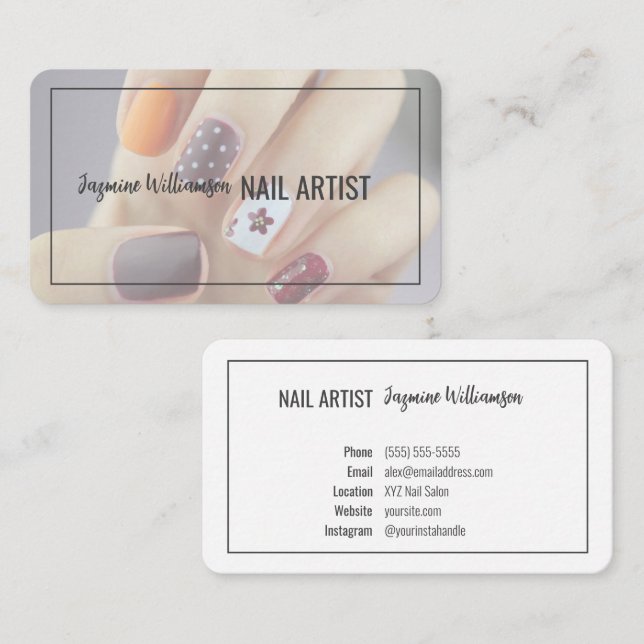 Modern Elegant Simple Photo Nail Technician Business Card (Front/Back)