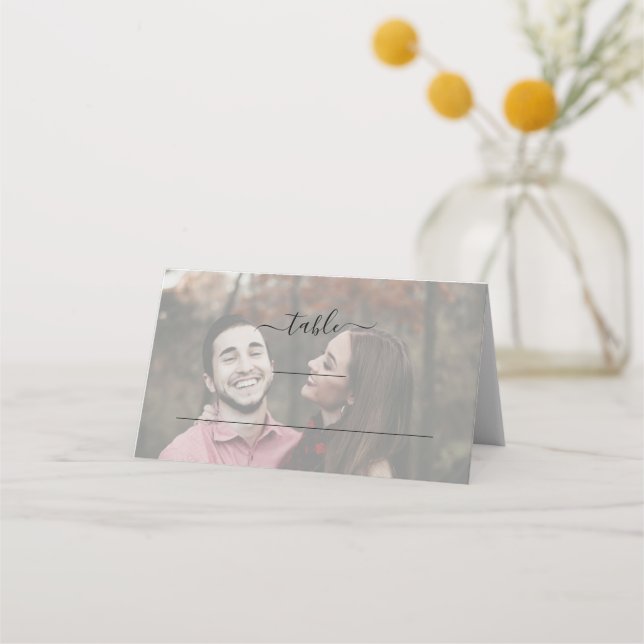 Modern Elegant Simple Photo Wedding Folded Place Card (Front)