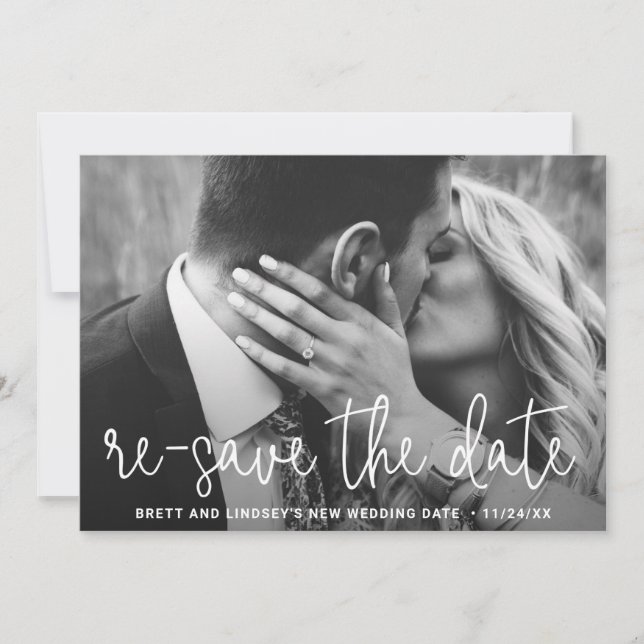 Modern Elegant Simple Photo Wedding Postponement Announcement (Front)