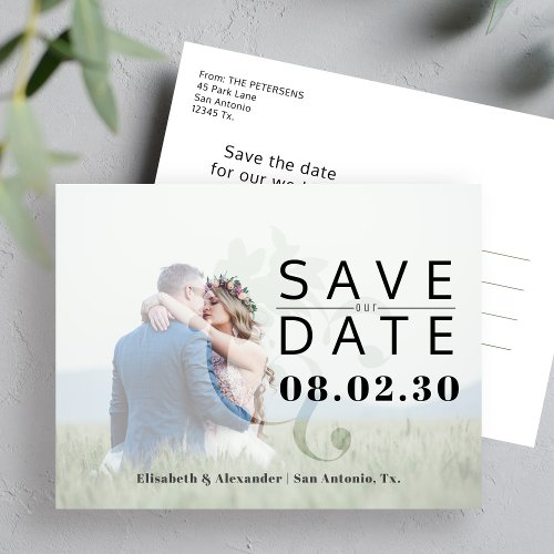 Modern elegant simple photo wedding save the date announcement postcard