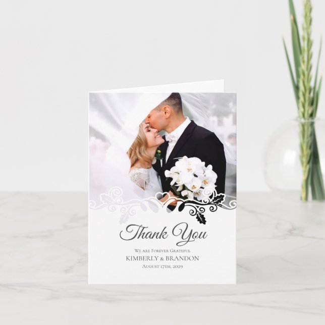 Modern Elegant Simple Photo Wedding Thank You Card (Front)