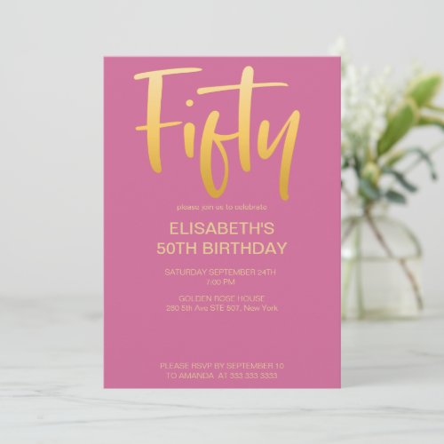 Modern Elegant Simple Pink 50th Birthday Party Invitation