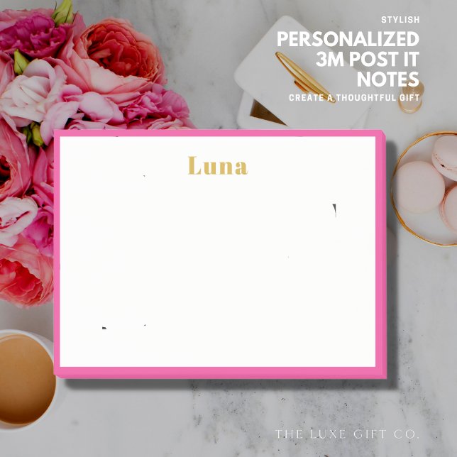 Modern Elegant Simple Pink Border Gold Retro   Post-it Notes (Creator Uploaded)