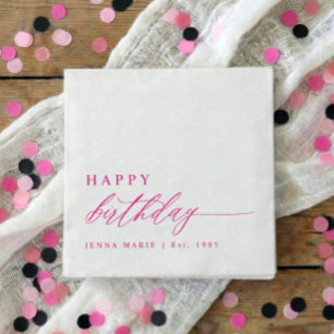 Modern Elegant Simple Pink Happy Birthday Napkins