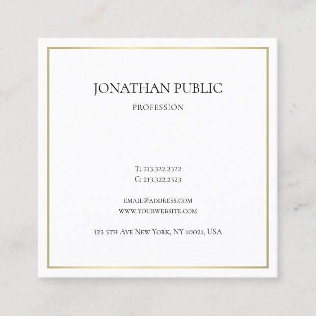 Modern Elegant Simple Plain Gold Look Professional Square Business Card (Front)