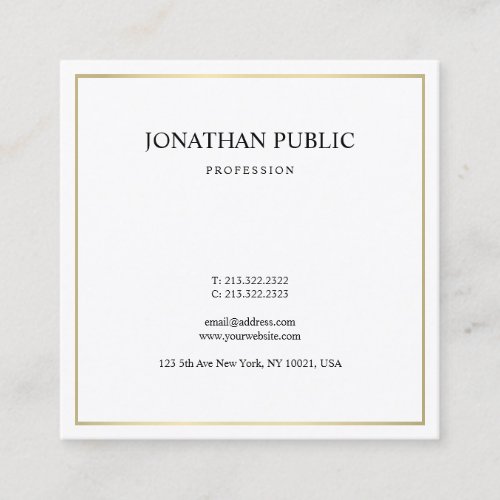 Modern Elegant Simple Plain Gold Look Professional Square Business Card