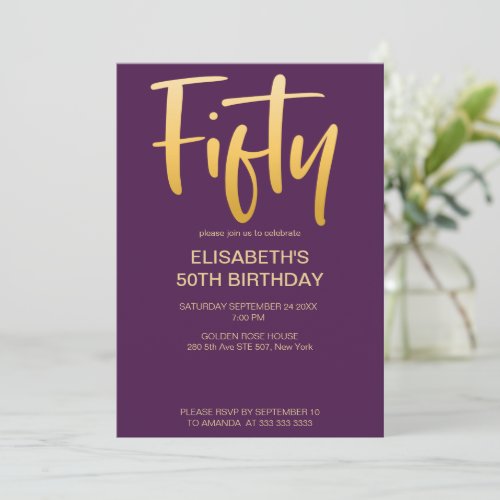 Modern Elegant Simple Purple 50th Birthday Party Invitation