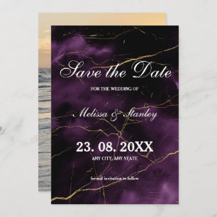 Modern Elegant Simple Purple Gold Wedding Save The Date