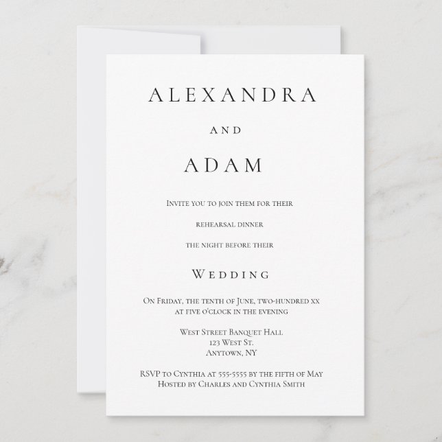 Modern elegant simple rehearsal dinner invitations (Front)