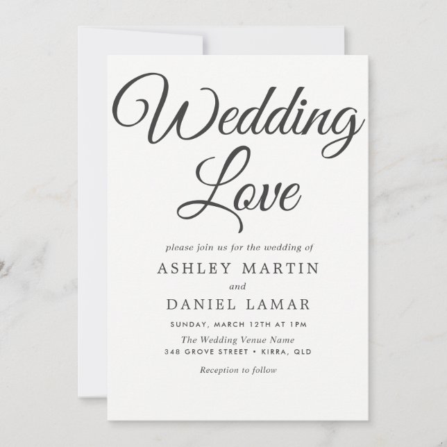 Modern Elegant Simple Script Black White Wedding Invitation (Front)