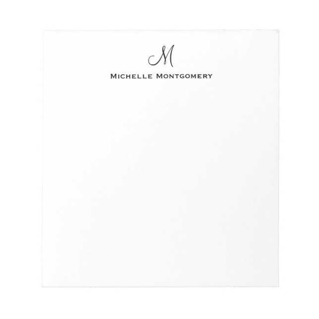 Modern Elegant Simple Script Monogram Initial Notepad (Front)