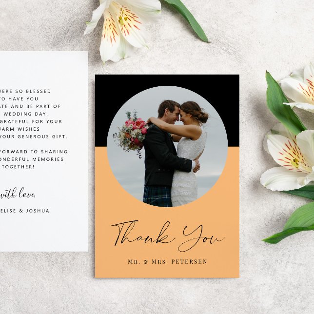 Modern elegant simple script photo wedding thank you card (Creator Uploaded)