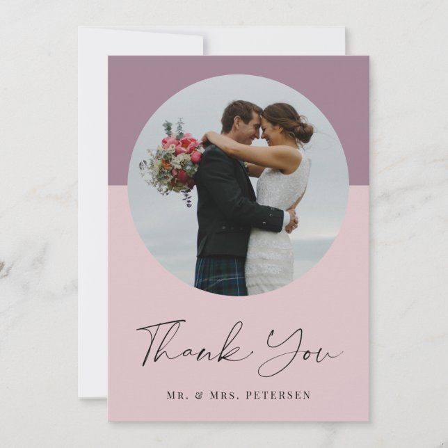 Modern elegant simple script photo wedding thank you card (Front)