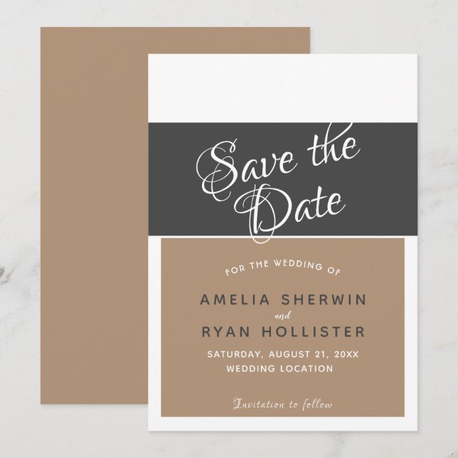 Modern Elegant Simple Script Save the Date Card (Front/Back)