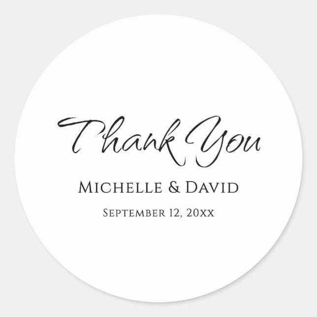Modern Elegant Simple Script Wedding Thank You Classic Round Sticker (Front)