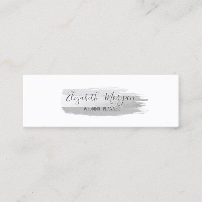 Modern Elegant Simple,Silver   Brush Stroke Mini Business Card (Front)