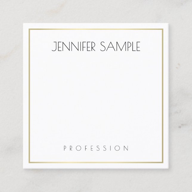 Modern Elegant Simple Template Gold White Square Business Card (Front)