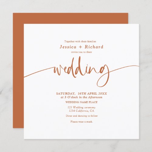 Modern elegant simple terracotta wedding script invitation