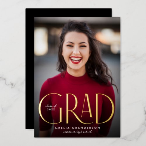 Modern Elegant Simple Type Photo Graduation Foil Invitation