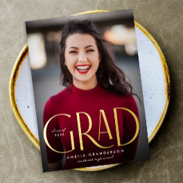 Modern Elegant Simple Type Two Photo Graduation Foil Invitation