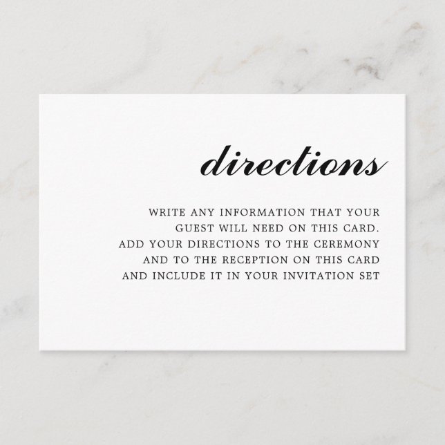 Modern Elegant Simple Wedding Directions Black Enclosure Card (Front)