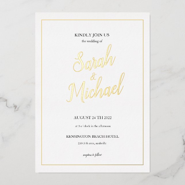 Modern Elegant Simple Wedding Invitation Foil Invitation (Front)