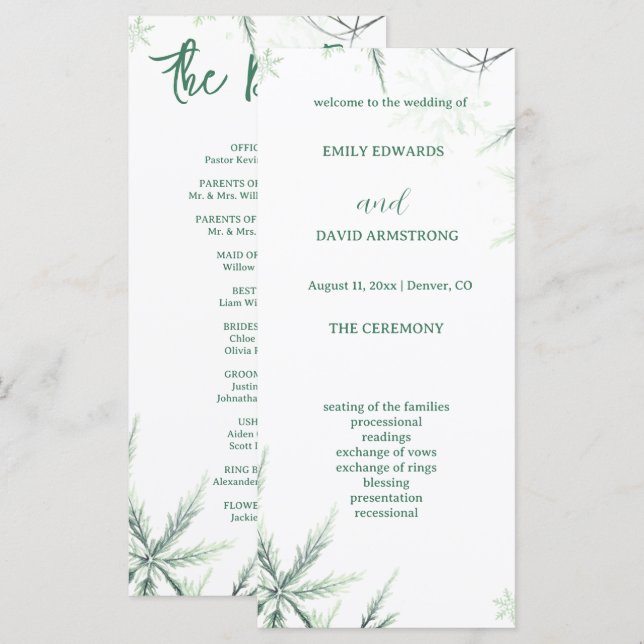 Modern Elegant Simple Wedding Program (Front/Back)