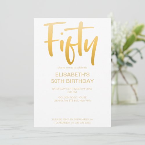 Modern Elegant Simple White 50th Birthday Party Invitation