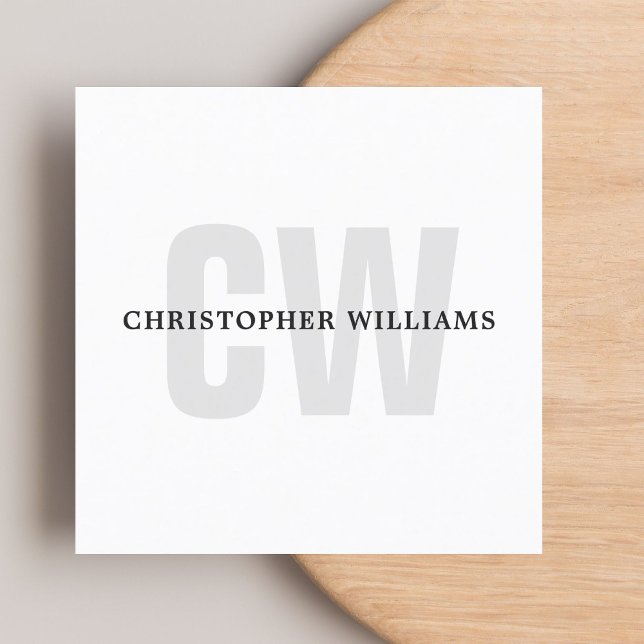 Modern Elegant Simple White Monogram Consultant Square Business Card (Creator Uploaded)
