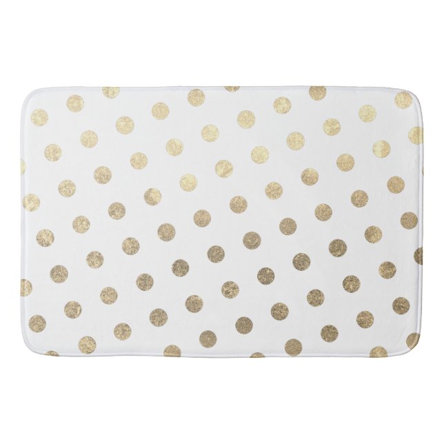   Modern Elegant Simple White Rose Gold Polka Dots Bath Mat (Front)
