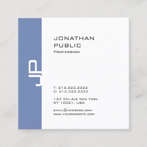 Modern Elegant Sleek Design Monogram Trendy Plain Square Business Card