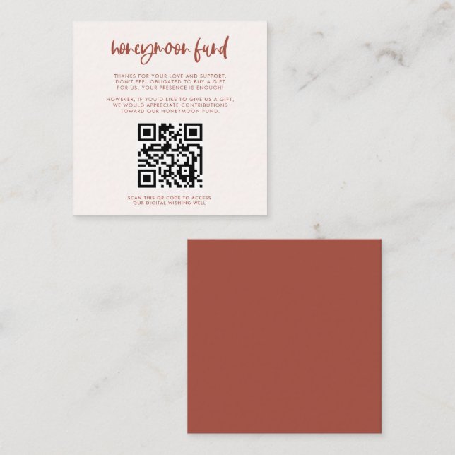 Modern elegant snow pink Honeymoon fund QR code Enclosure Card (Front/Back)