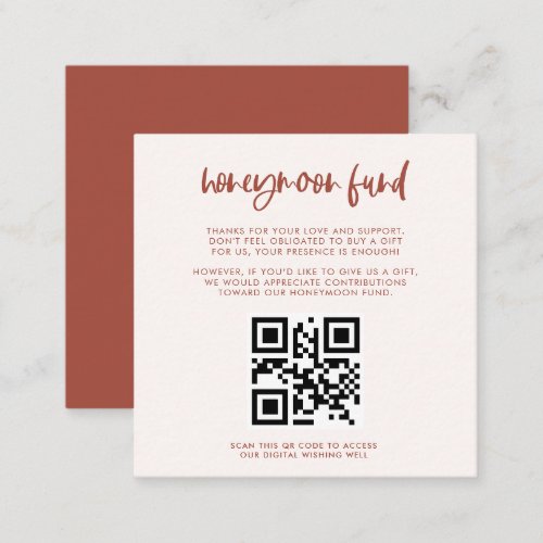 Modern elegant snow pink Honeymoon fund QR code Enclosure Card