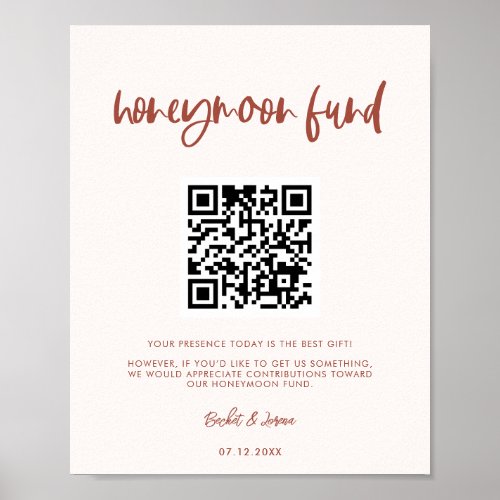 Modern elegant snow pink Honeymoon fund QR code Poster