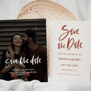 Modern elegant snow pink photo save the date