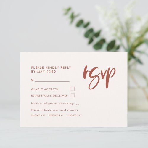 Modern elegant snow pink RSVP with meal choice