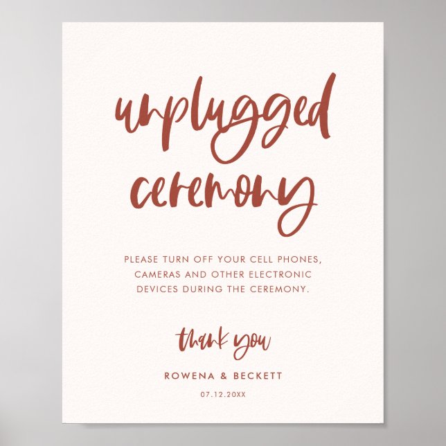 Modern elegant snow pink Unplugged ceremony Poster (Front)