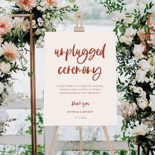 Modern elegant snow pink Unplugged ceremony sign
