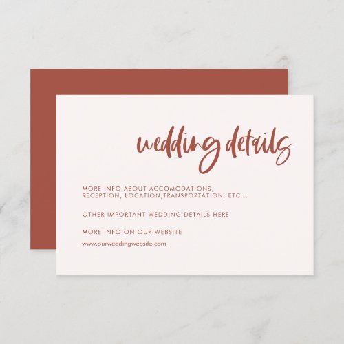 Modern elegant snow pink wedding details enclosure card