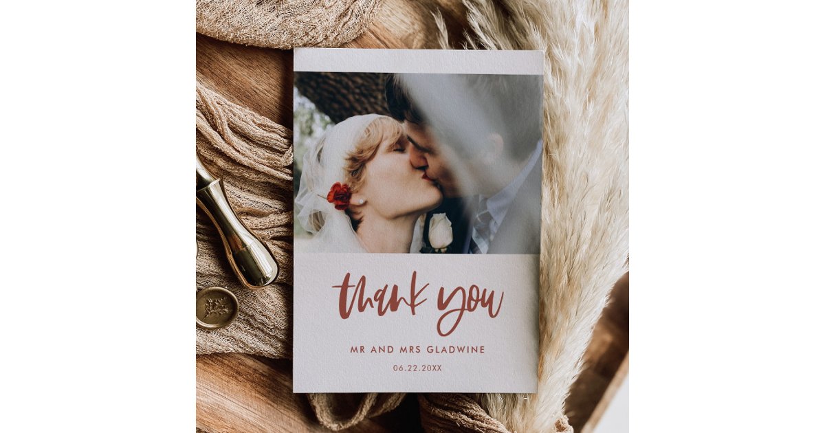 Modern elegant snow pink wedding photo thank you card | Zazzle