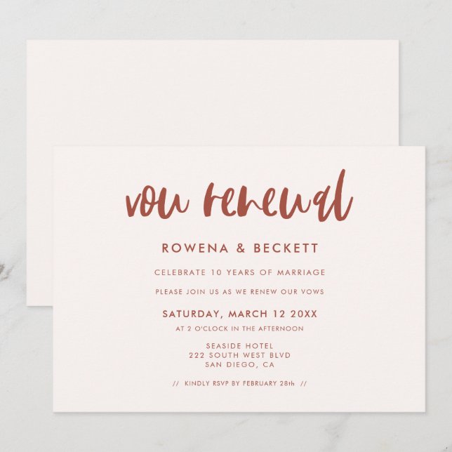 Modern elegant snow pink wedding Vow renewal Invitation (Front/Back)