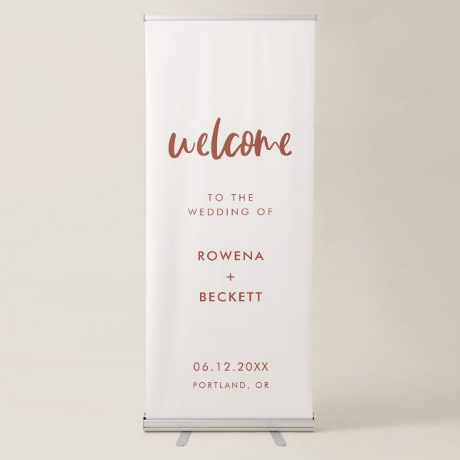 Modern elegant snow pink Welcome to our wedding Retractable Banner (Front)