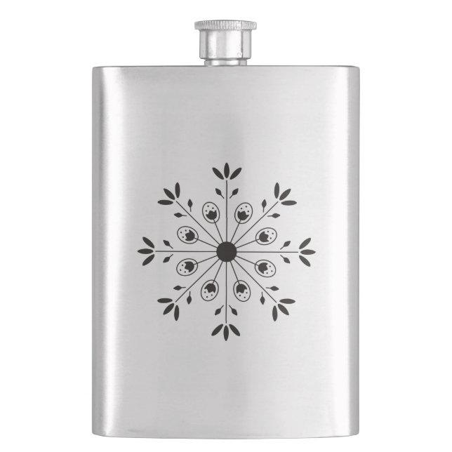 Modern Elegant Snowflake Black Flask (Front)