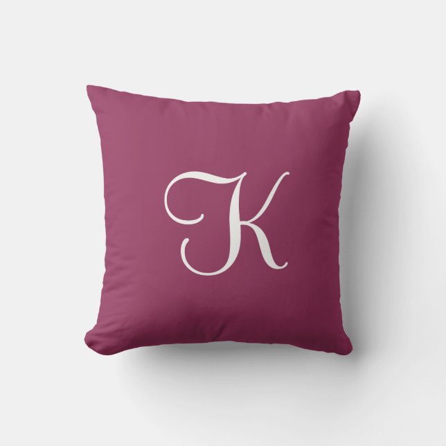 Modern Elegant Solid Mauve Plum Custom Monogram Throw Pillow (Front)