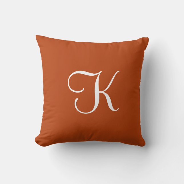 Modern Elegant Solid Rust Custom Monogram Throw Pillow (Front)