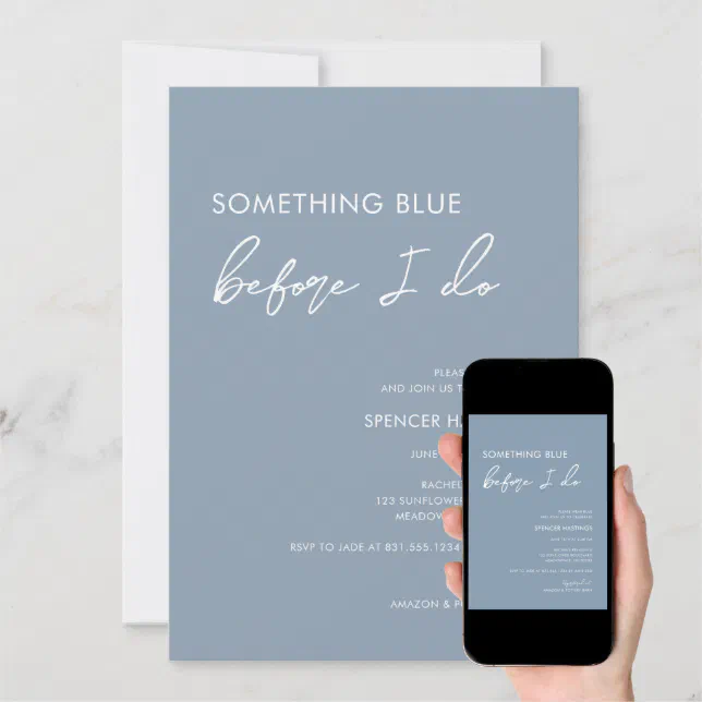 Modern Elegant Something Blue Bridal Shower Invitation Zazzle